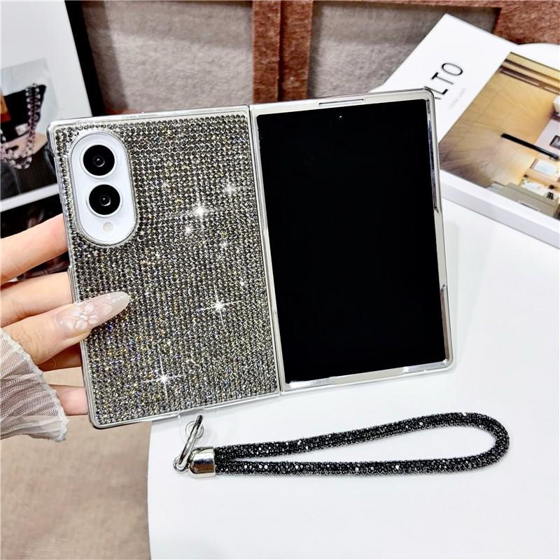 Plně diamantový kryt na telefon Bling pro Samsung Galaxy Z Fold 8 Fold 7 Fold 6 5 4 Fold8 Ultra s třpytivým řemínkem Luxusní pokovený kryt