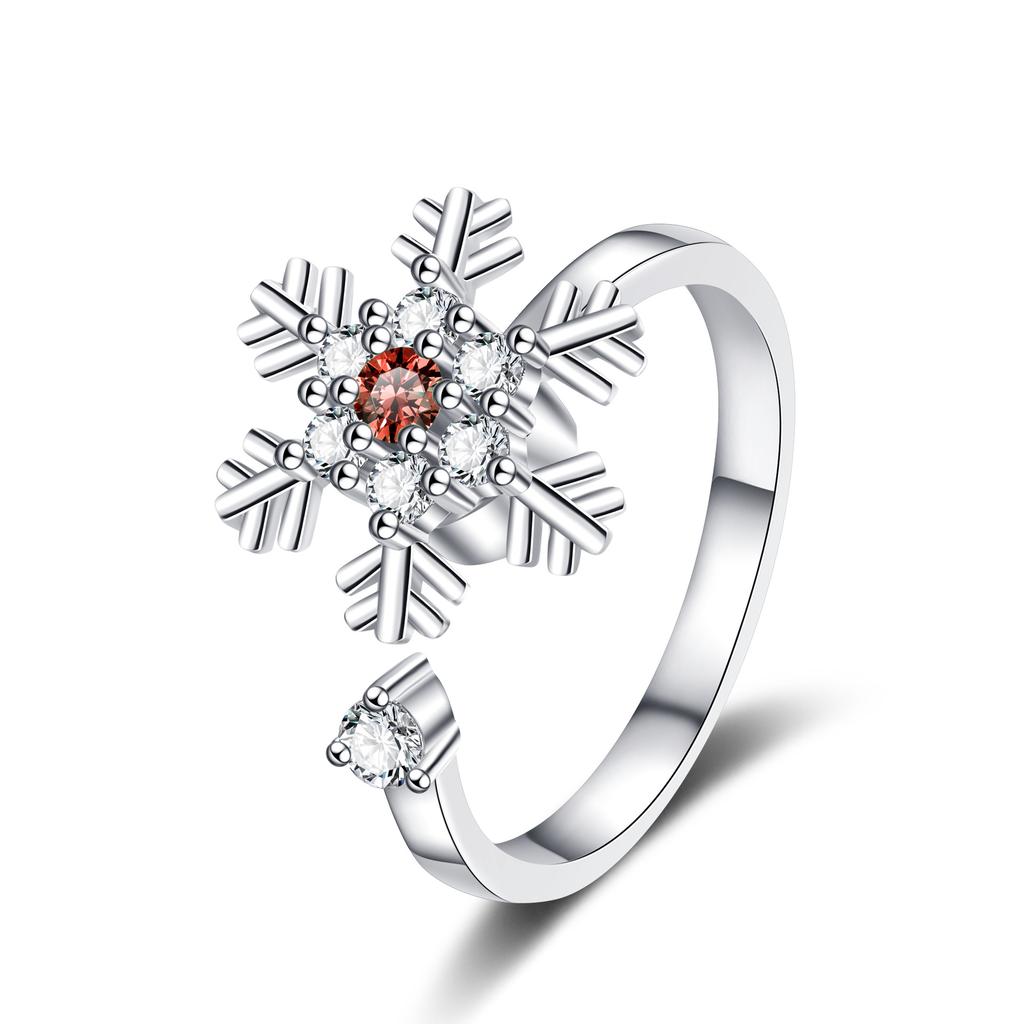2026 Diamond-encrusted Snowflake Turning Ring Female I Niche High-end Sense Decompression Christmas Gift