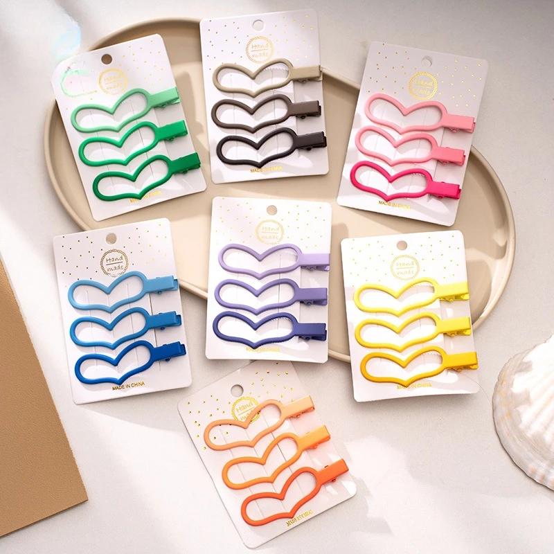 New 3pcs/set Colorful Love Heart Hair Side Clips Women Girl Hollow Bowknot Shaped Hair Clips Bangs Hairpins Kids Sweet Ornament