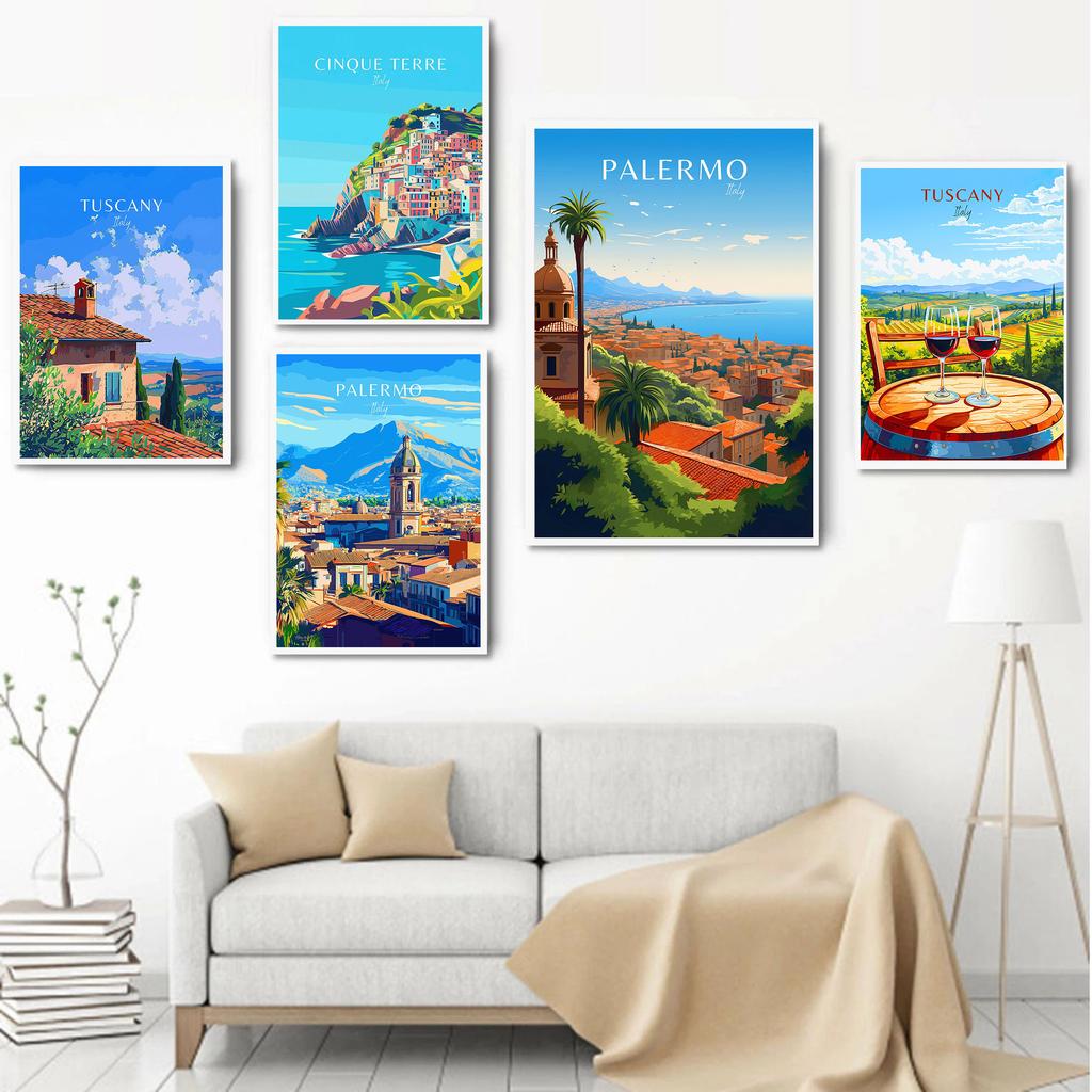 Modern Amalfi Italy Famous Travel Posters Palermo Vintage Puglia Cinque Terre Travel Prints Canvas Wall Pictures Home Room Decor