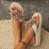 Women's Slip-On Thong Sandals with Double Floral Accent