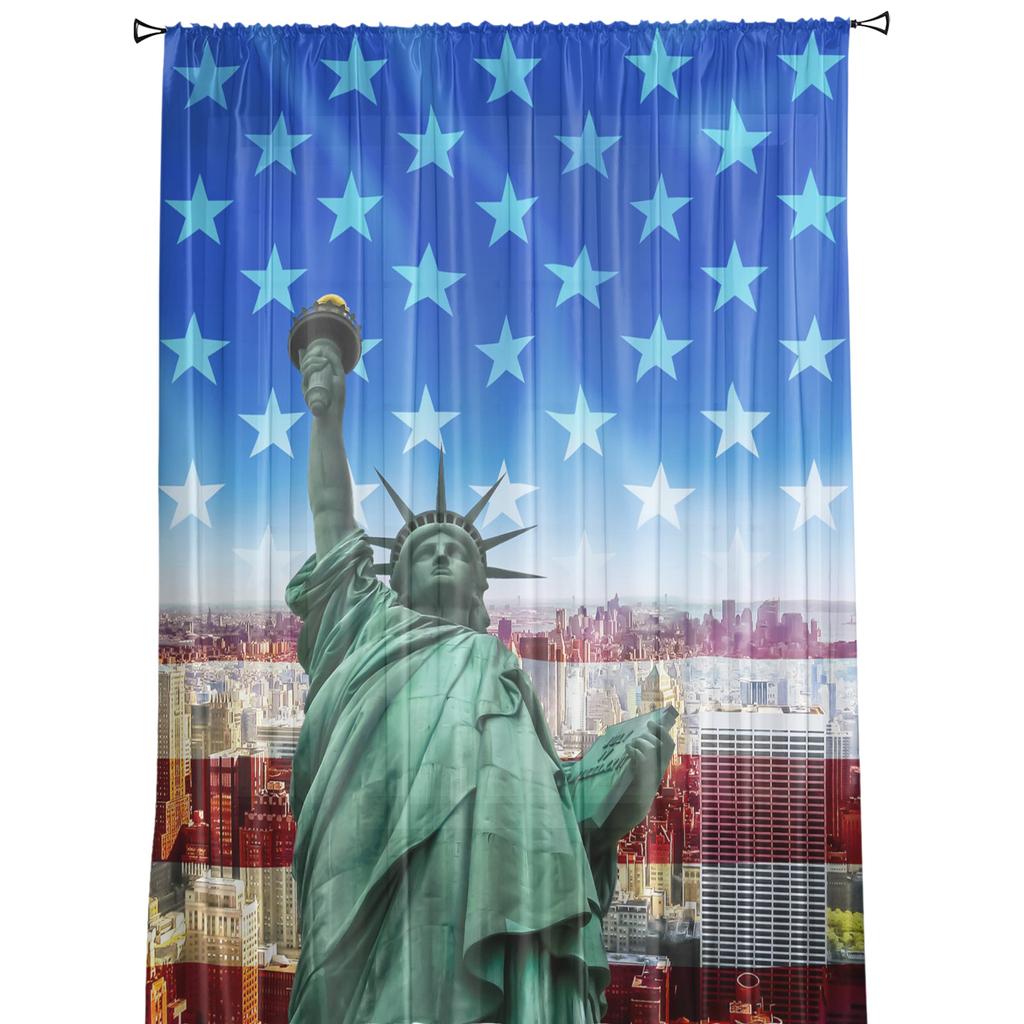 Americká vlajka Liberty Júl Deň nezávislosti Tylové priehľadné závesy do obývacej izby Spálňová dekorácia Voálové závesy z organzy