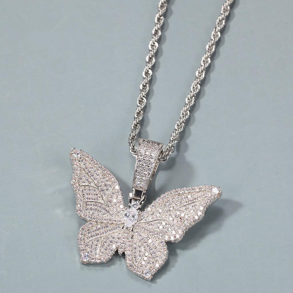 Sparkling Butterfly Zircon Necklace Unisex Hip Hop Style Jewelry