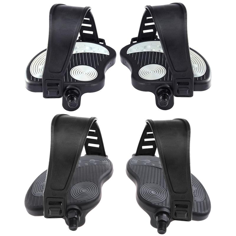 1 Pair 1/ 2 Exercise Bike Pedals with Strips, Stationary Recumbent Bike Pedals for Indoor Exercycle Bike, Spin Bike