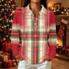 Women's Casual Christmas Print Button Down Long Sleeve Shirt with Collar and Side Slits