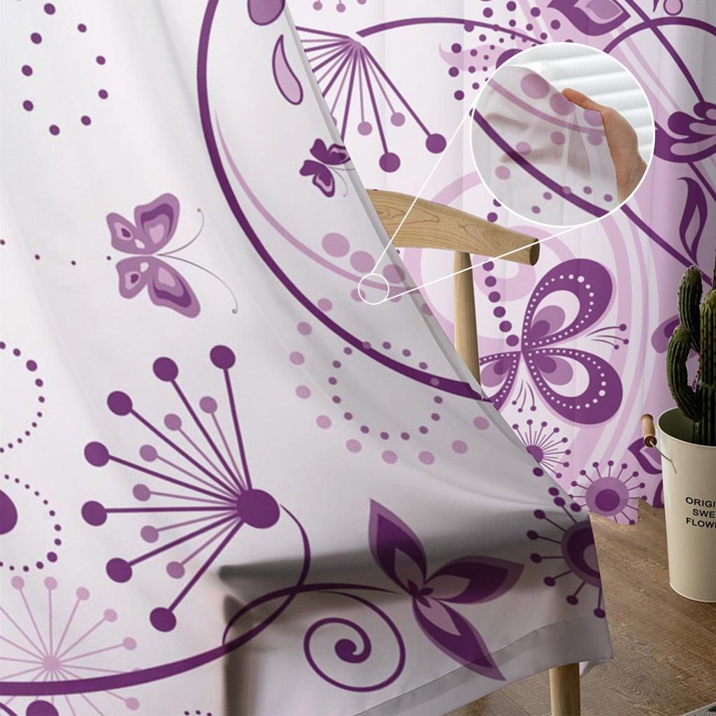 Flowers Butterfly Branches Purple White Tulle Window Treatment Sheer Curtains for Living Room the Bedroom Curtains Decoration