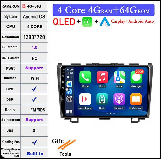 9 Lnch Android 14 For Honda CRV CR-V 3 RE 2006-2012 Car Radio GPS Navigation Multimedia Player Stereo Head Unit QLED Screen