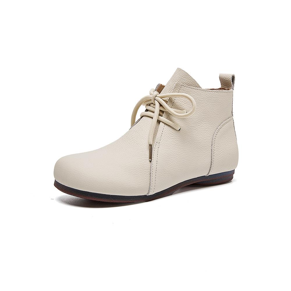 Leather Short Boots Women's Autumn Flat Boots Woman Shoes Beef Tendon Soft Bottom Non-slip Lace Up Ankle Boots for Women
