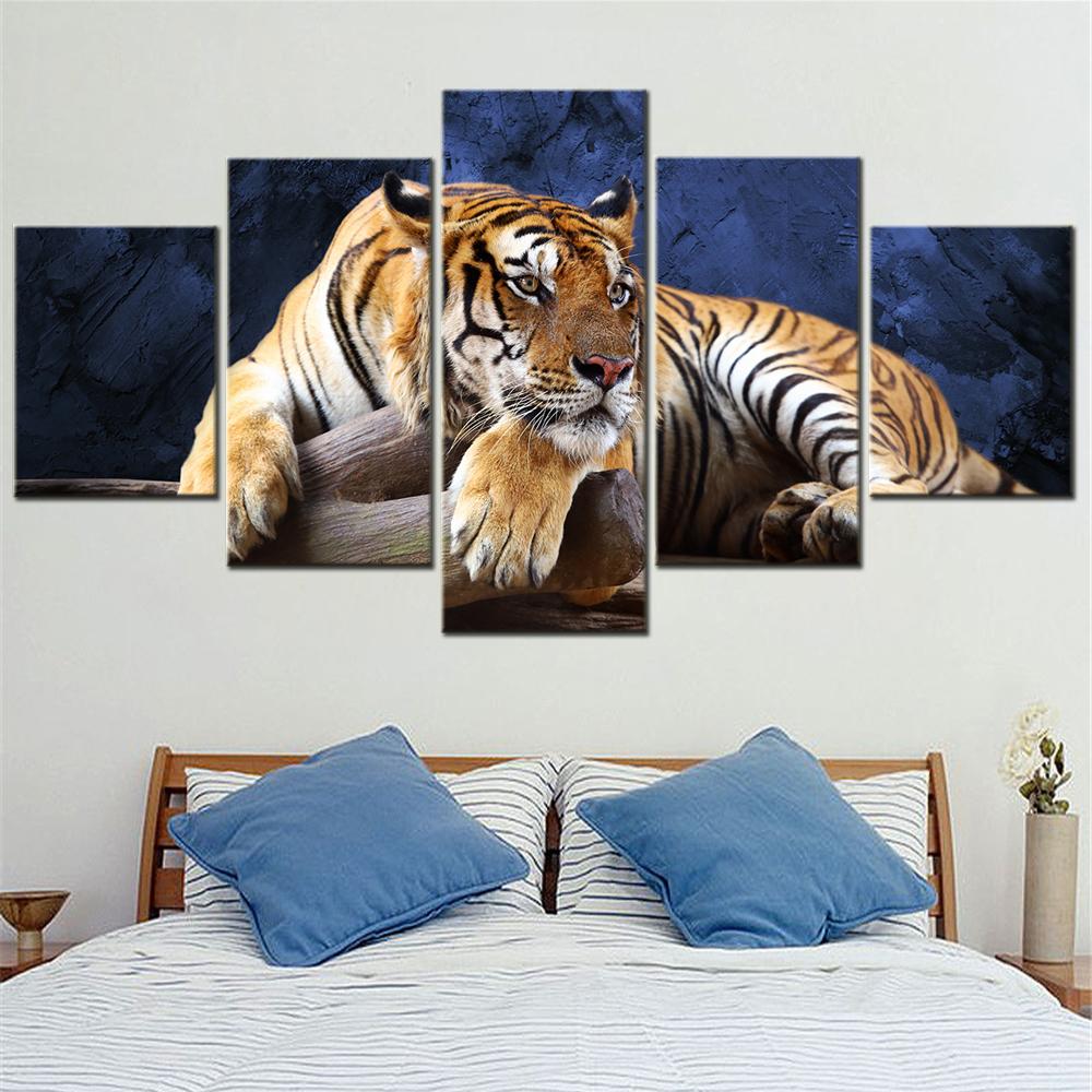 Tiger Lying on a Tree Stump Canvas Wall Art Pictures Modular Posters on the Wall Decor Modern Painting for Bedroom Decoration