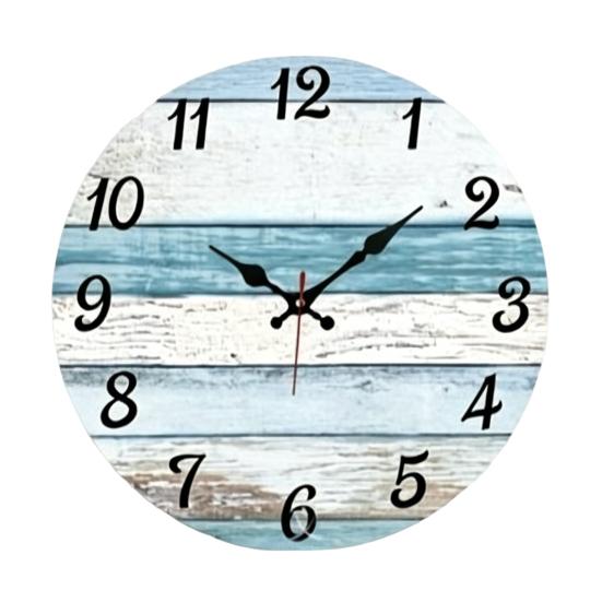 2D Flat Wooden Wall Clock Silent Quartz Movement Hand-Painted Clock Home Office Bedroom Living Room Digital Analog Clock Decoration