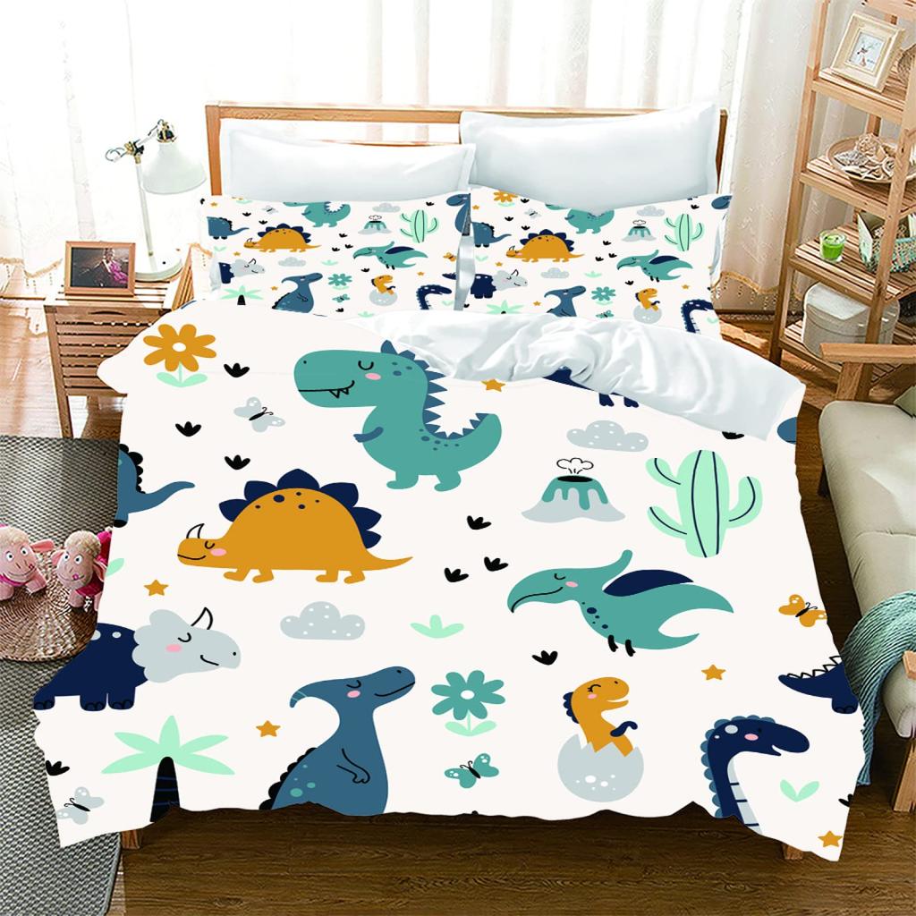 Cartoon Dinosaur Duvet Cover Kawaii Dinosaurs Comforter Cover Jungle Ancient Animals Bedding Set For Girls Boys Full King Size