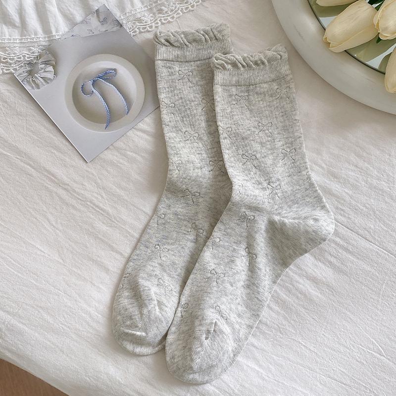 Female Spring and Autumn Solid Color Bow Ballet Style Boneless Pile Pile Cotton Socks