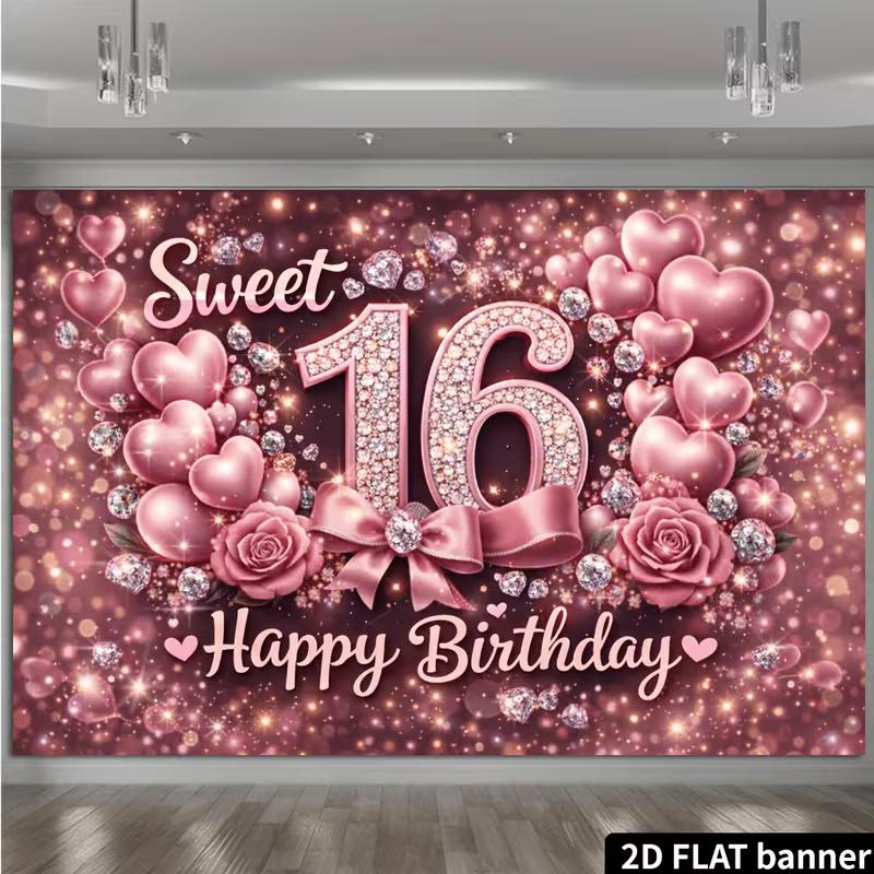 2D Pink Glitter Bokeh with Heart Balloons & Floral Photography Background