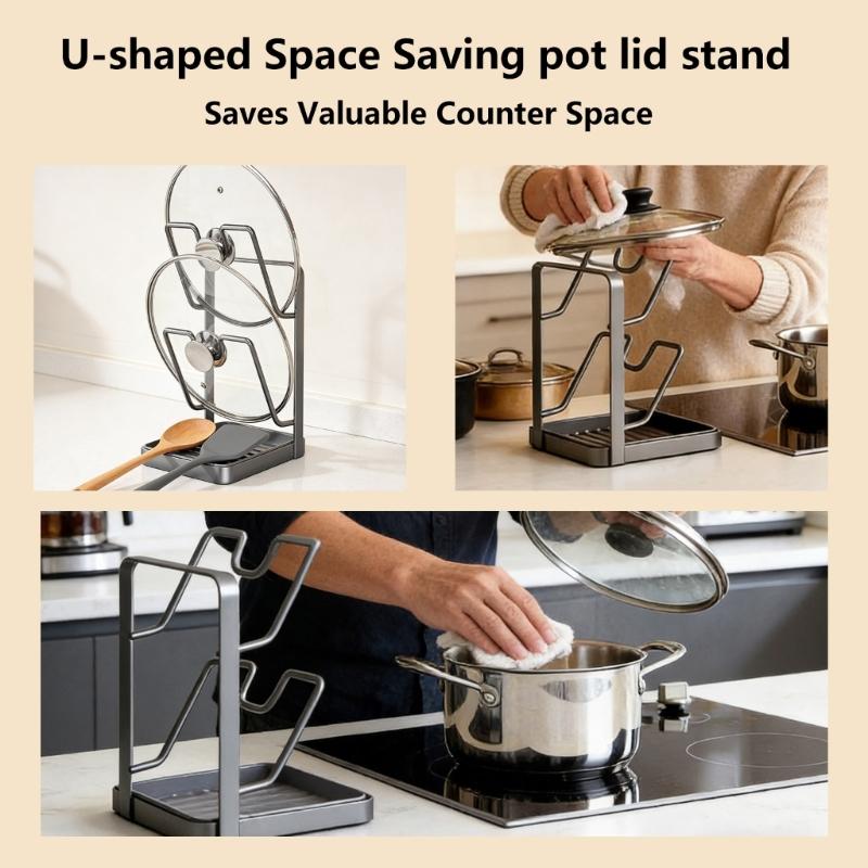 Double Deck Kitchen Organizers for Pot Covers and Cutting Boards with Suction Base for Easy Setups and Space Saving