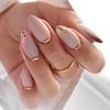24 Unhas Postiças Francesas Simples com Linhas Coloridas e Contas Douradas de Aço - Unhas Postiças Femininas em Formato de Amêndoa - Ferramentas para Unhas Postiças