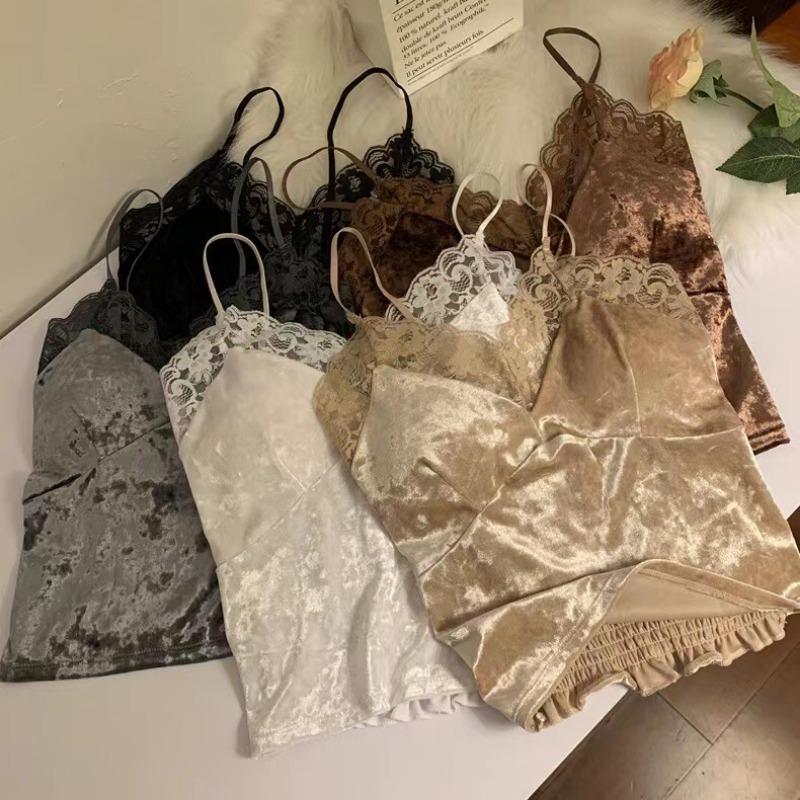 Pure Desire Lace Canary Splicing Straps on A Small Vest In Autumn and Winter Sexy Back Short Slim Fit