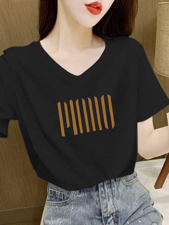 

V-neck cotton t-shirt loose Korean version white short-sleeved t-shirt women s 2025 new summer top ins tide XXXL