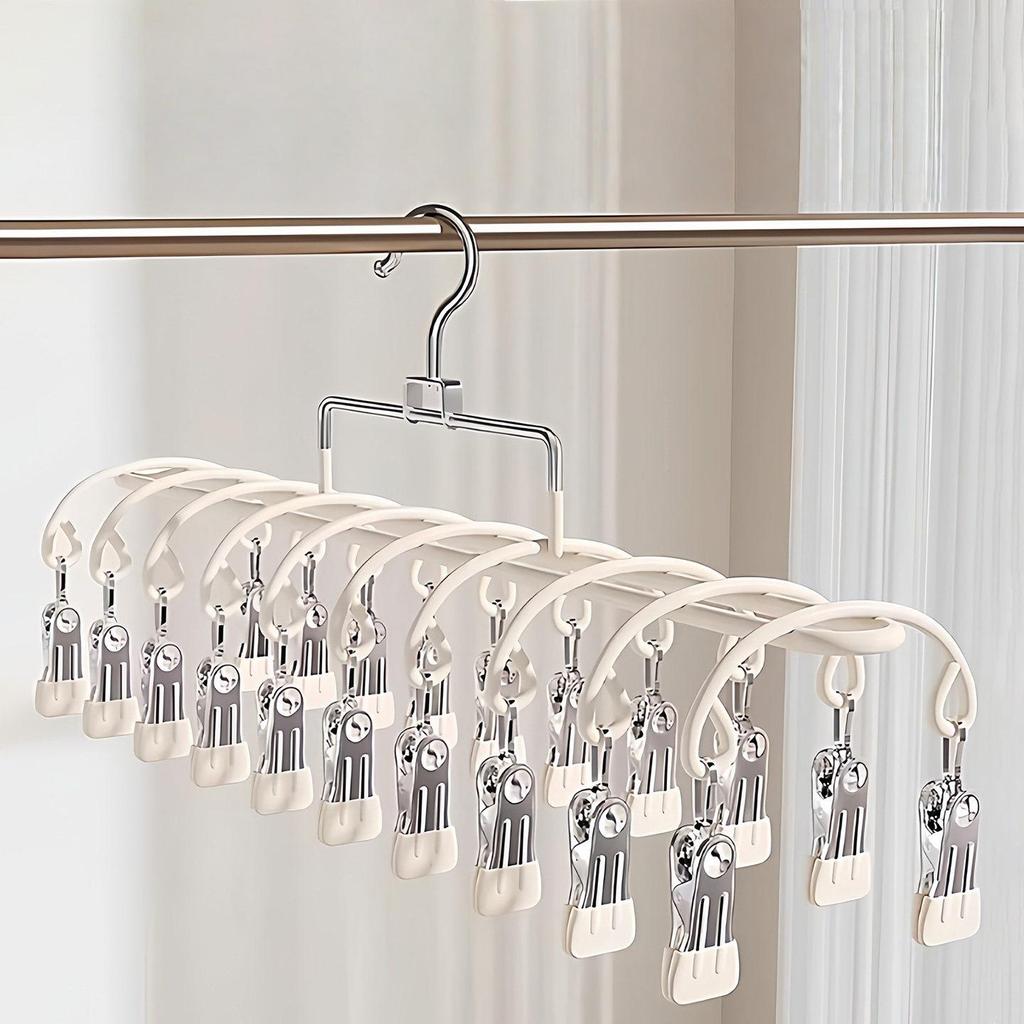 Stainless Steel 20-Clip Sock & Underwear Drying Rack – Windproof Balcony Clothes Hanger