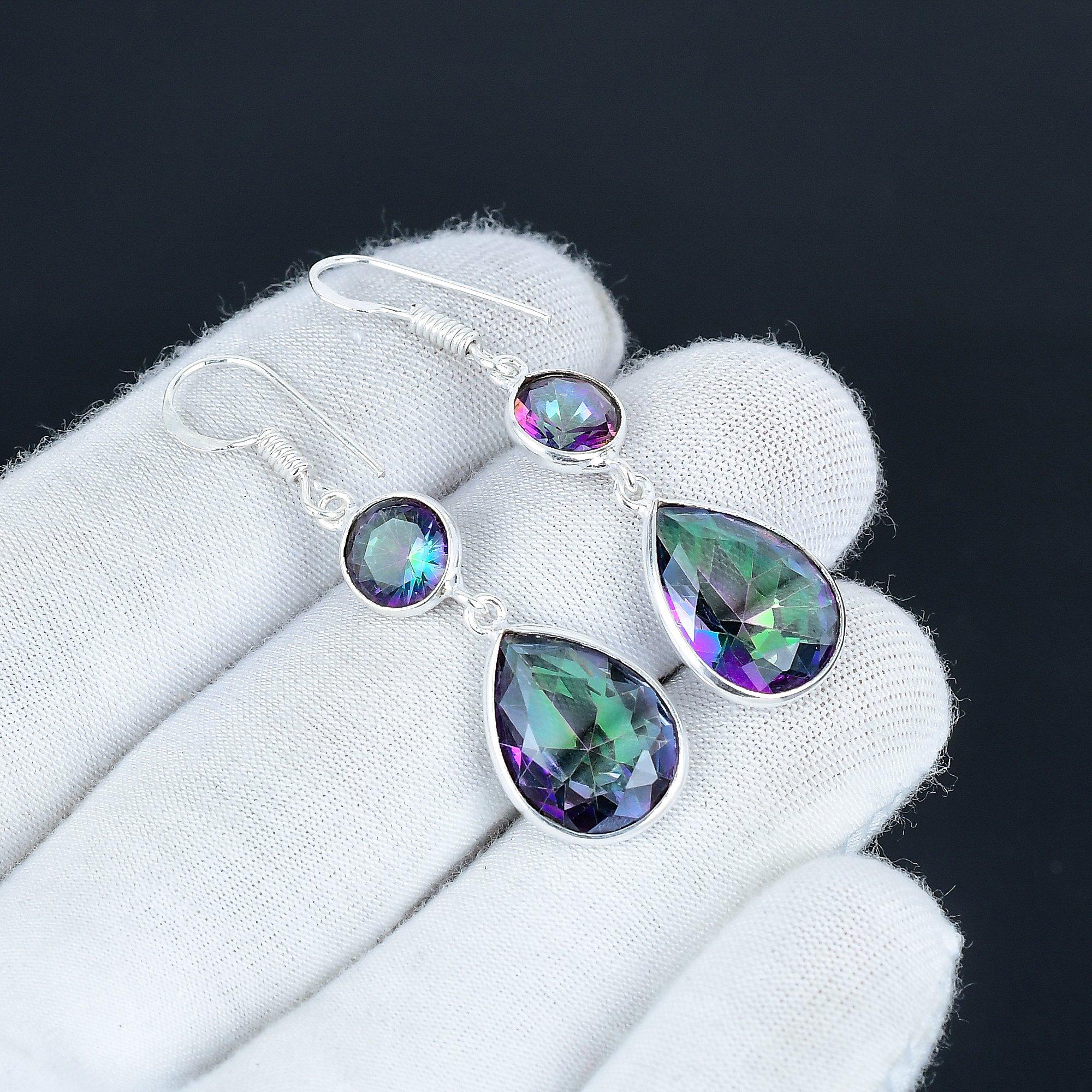 

Красивые серьги с мистическим топазом, серьги из стерлингового серебра 925 пробы, серьги-подвески ручной работы в стиле бохо, серебряные украшения, подарок для любви 7 Cm синий