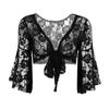 Elegant Women Lace Wedding Party Long Flare Sleeves Shrug Cropped Jacket Shrug For Evening Formal Prom Bolero