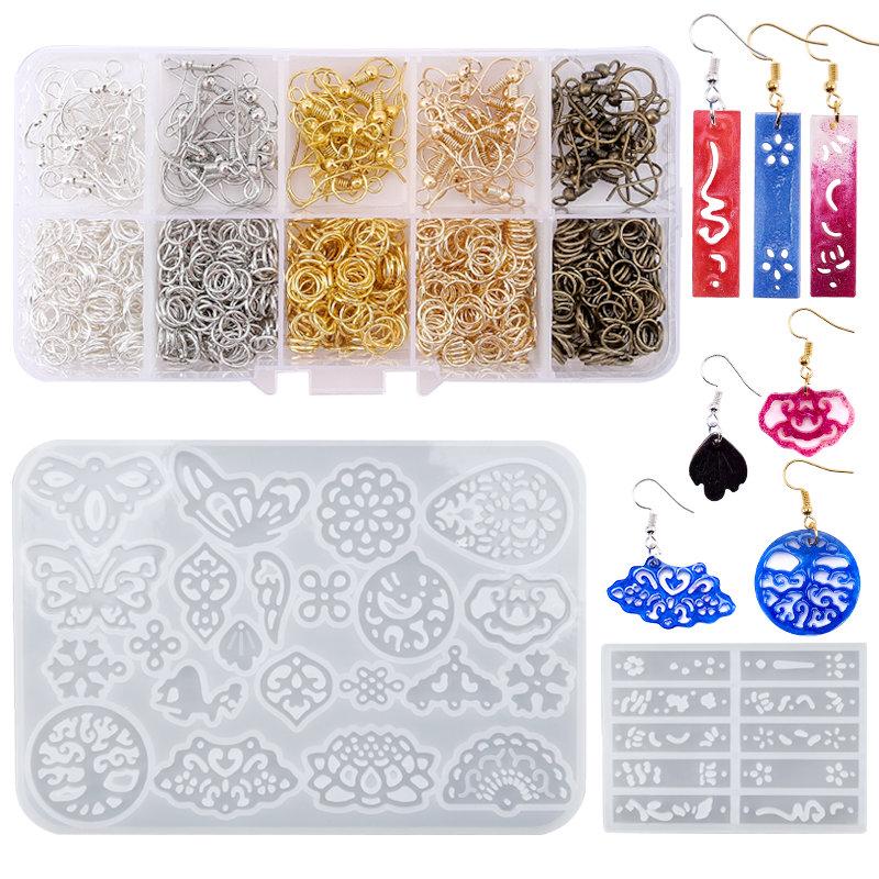 Resin Jewelry Molds Kit Chinese Style Earring Resin Molds Set with Earring Hooks Jump Rings for Earring Making Pendant Craft DIY
