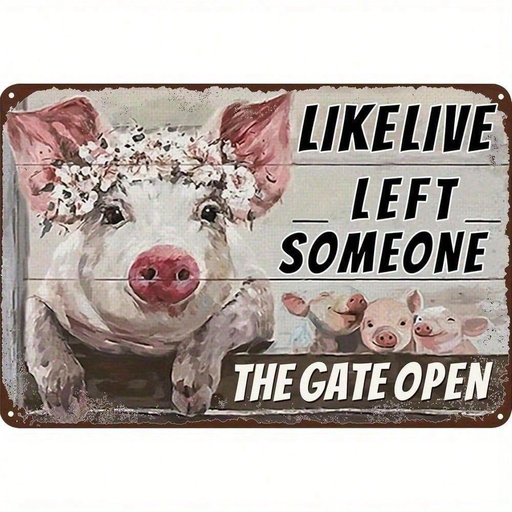 Vintage Metal Poster Wall Art Farm Pig Sign Decor