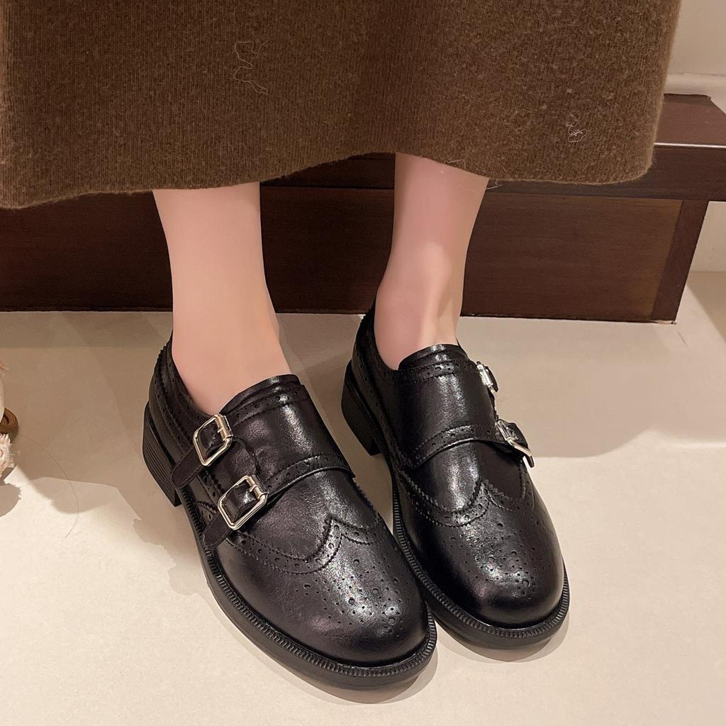 Wear Spring And Autumn British Style Thick Heel Loafers Brock Single Shoes Thick Heel New 2025 Small Leather Shoes Versatile