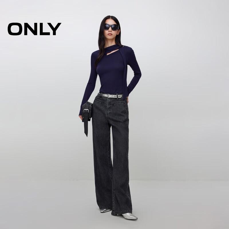ONLY 2025 Winter Asymmetric Neck Slim-Fit Long Sleeve T-Shirt
