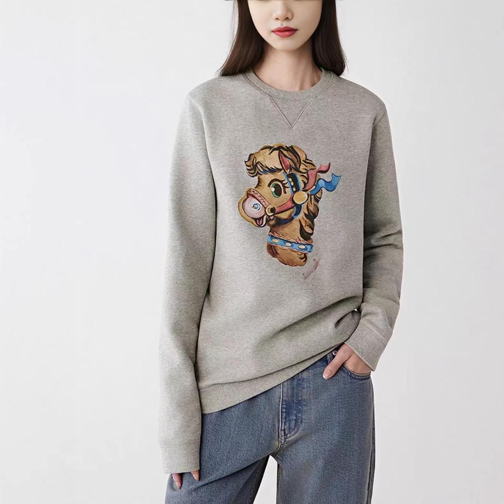 Limited Edition 1900+ All Cotton Brushed Fleece Little Pony Print Round Neck Sweatshirt