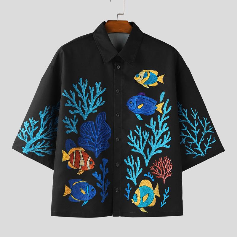 INCERUN Men Casual Loose 3/4 Sleeve Print Oversized Shirts Tops