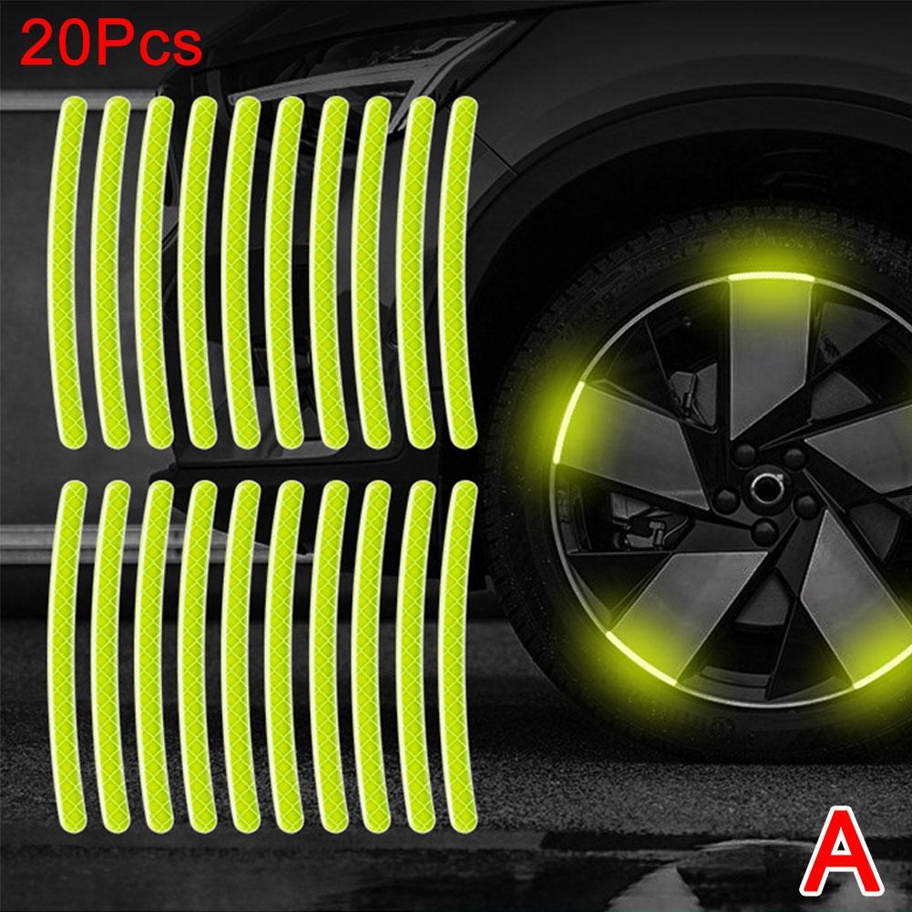 20Pcs Motorcycle Wheel Reflective Stickers Night Safety Warning Strips Motorcycle Helmet Bike Hub Styling Night Reflector Decal