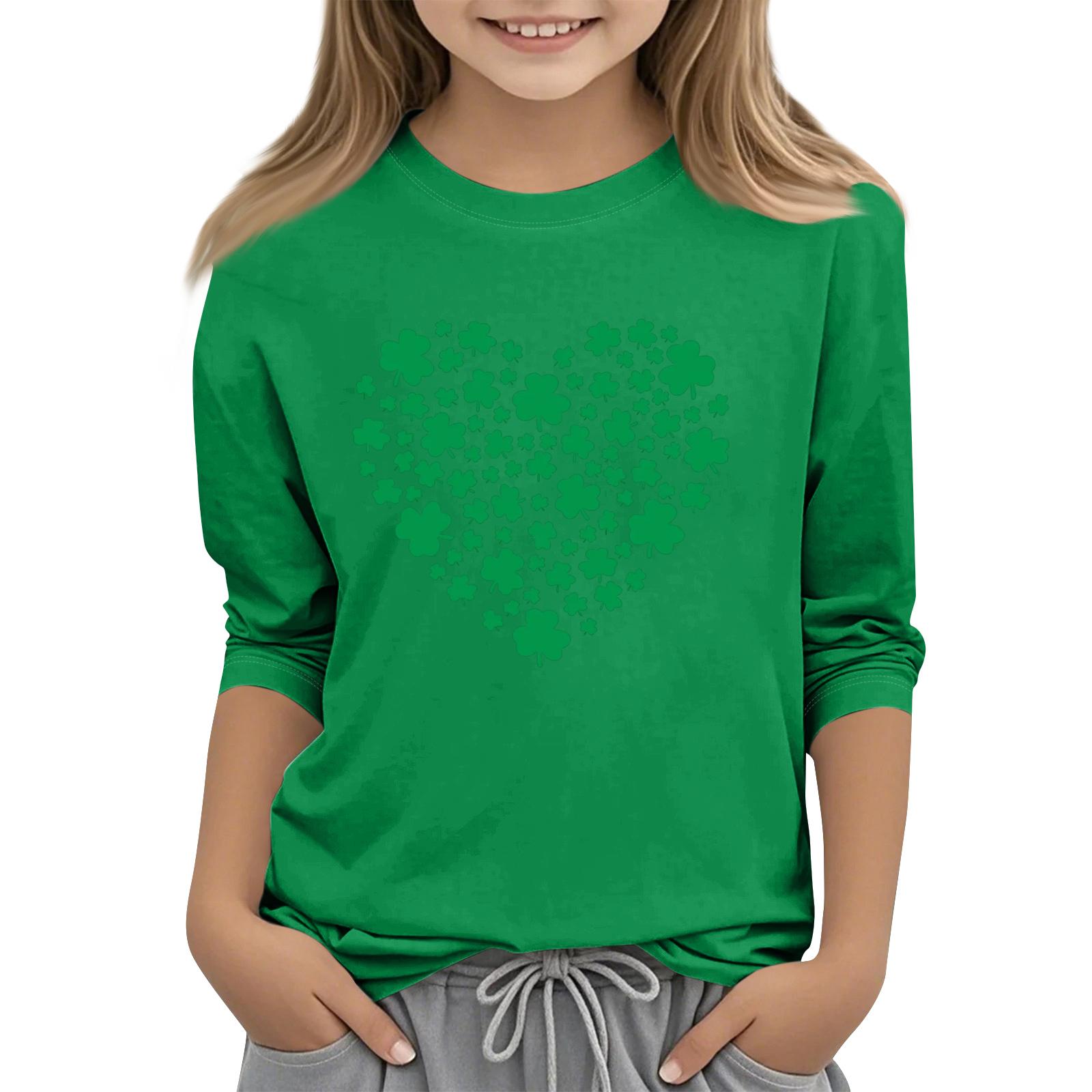 Детская повседневная модная футболка с круглым вырезом и рукавом три четверти 150 зелёный