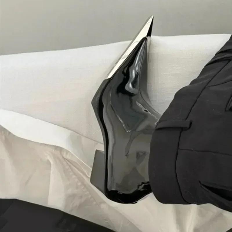 Chelsea-Stiefel mit Metallspitze, für Damen, Herbst und Winter, klobiger Absatz, kurzer Stiefel mit Reißverschluss, Punk-Stil, Damenstiefel, Designer-Stiefeletten im Street-Style