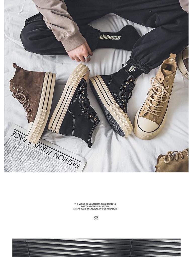2025 Men's Retro High-Top Canvas Sneakers with Thick Sole for Height Boost - Versatile Casual Shoes for Spring