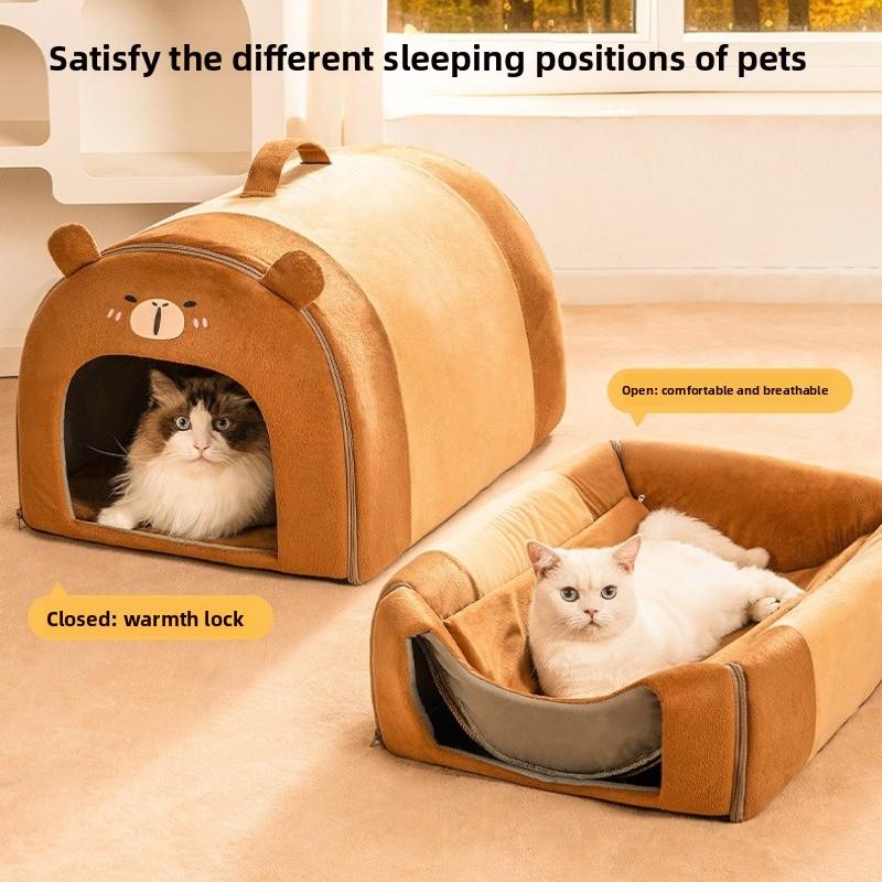 Enclosed Thermostat Heated Cat House Winter Warm Kitty Shelter Electric Heating Pet Pad Energy Efficient Velvet Pet Warmer