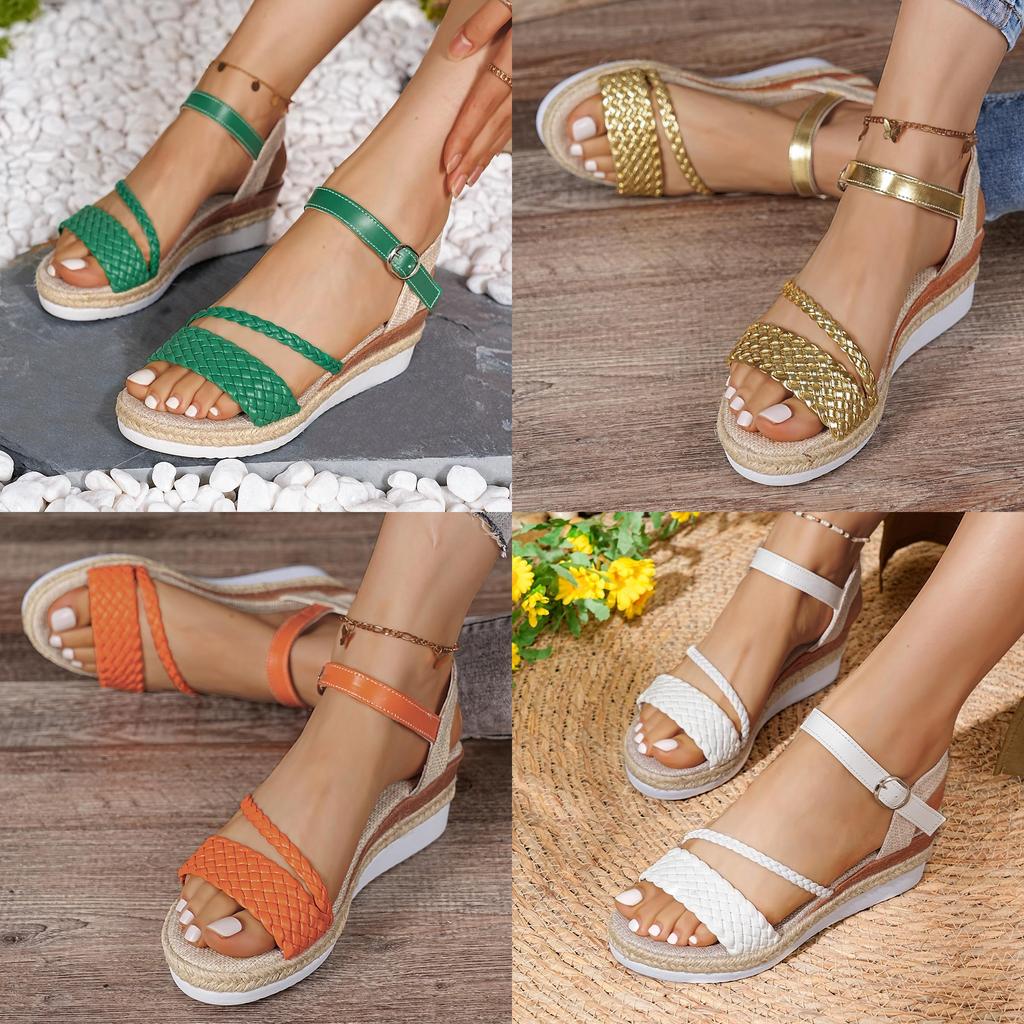 Roman Sandals Women Summer Thick Sole Pu Strap Buckle For Casual Beach Wear