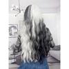 Long Wavy Ombre Black White Synthetic Wigs for Women Heat Resistant Natural Middle Part Cosplay Party Lolita Daily Hair Wigs