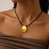 Stainless Steel Geometric Oval Necklace for Women, Adjustable Long Black Cord Metal Pendant Necklace Waterproof Jewelry