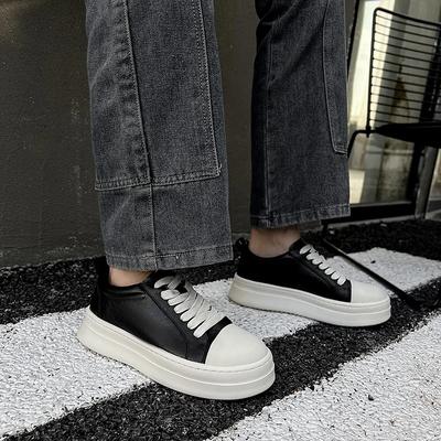 Zapatos Casuales Genuinos Negros para Hombre y Mujer Calidad Zapatos de Hombre Zapatilla de Mujer Moda Zapatos de Plataforma con Cordones para Unisex