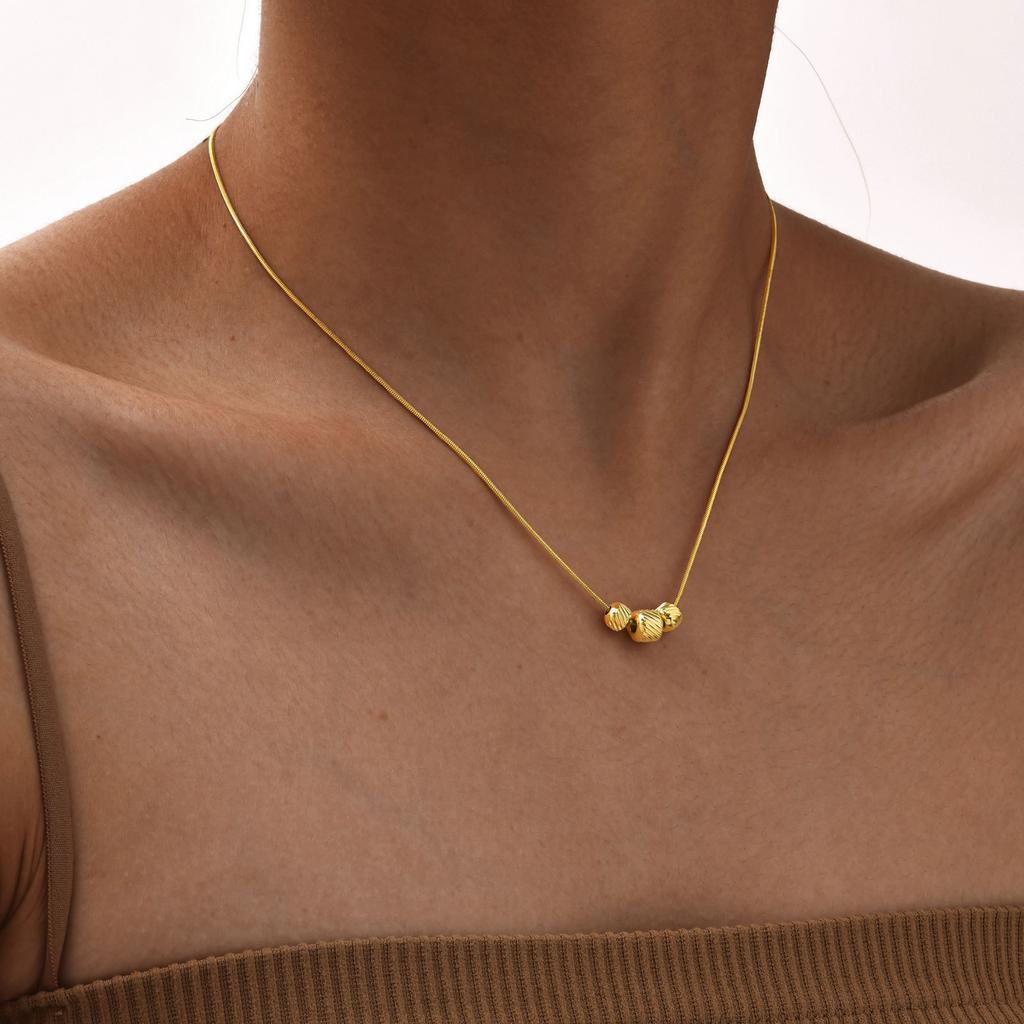 Stainless Steel Full Light 3 Twill Bucket Beads Necklace 18K Gold Women'S Fashion Jewelry Nc-2053