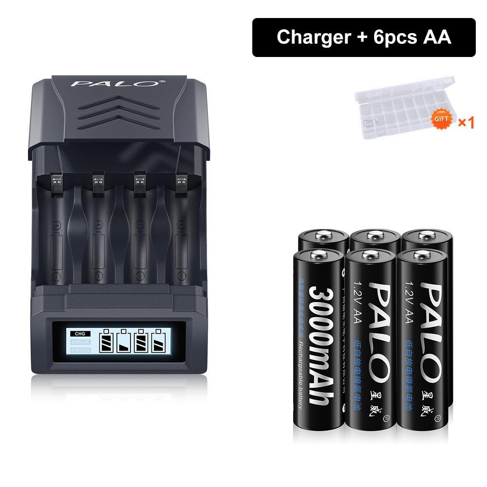 PALO 1.2V NI-MH AA 3000mah Rechargeable battery AA NIMH 2A  Batteries With 4 Slots LCD USB charger for 1.2V/1.5V AA AAA Battery