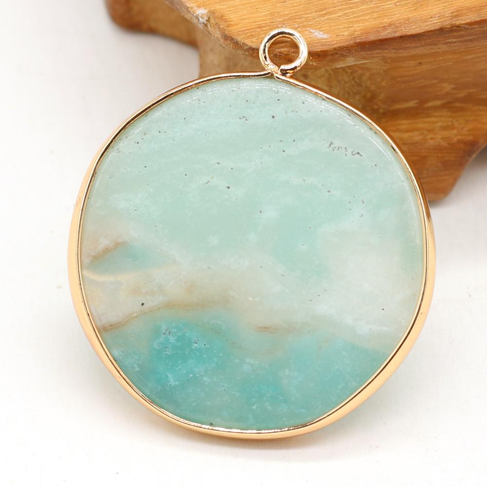 

Natural Stone Gem Amazonite Round Pendant Handmade Craft DIY Charm Necklace Earring Jewelry Accessories Gift Making Party30x35mm