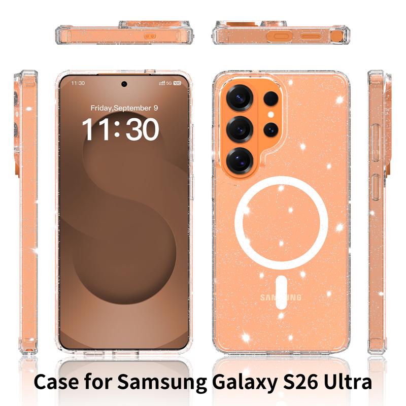 Für Samsung Galaxy S26 Ultra S26 Plus Hülle Magnetisch Transparent Bling Glitzer Klar Hartes PC-Back Kratzfest Schlanke Abdeckung