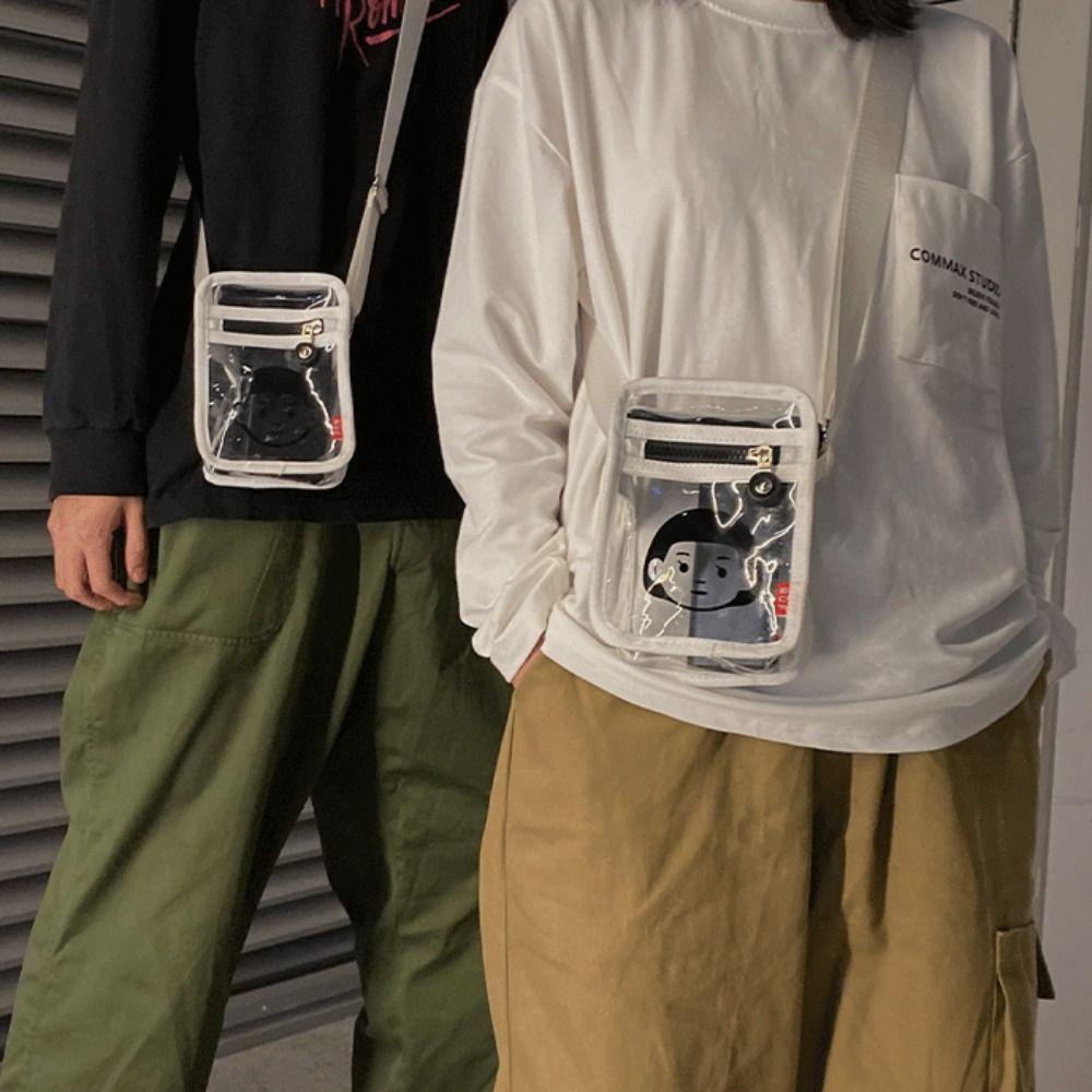 Printed Crossbody Bag Small Square Bag Couple Shoulder Bag Simple PVC Transparent Bag  Shopping