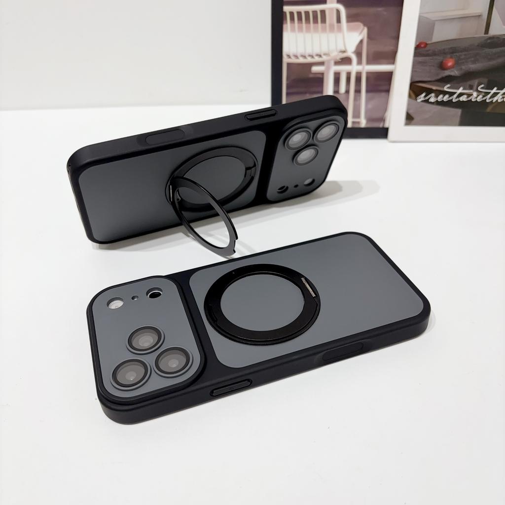 Luxury Kickstand Matte Magnetic Phone Case For 18 Pro 17 16 15 14 13 12 Pro Max Case With Holder Stand Cover for Magsafe