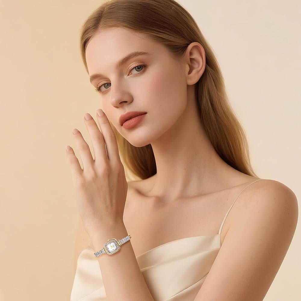 Square Women's Bracelet Watch Cute Sparkling Diamond Analog Waterproof Stainless Steel Quartz Fashion Watch