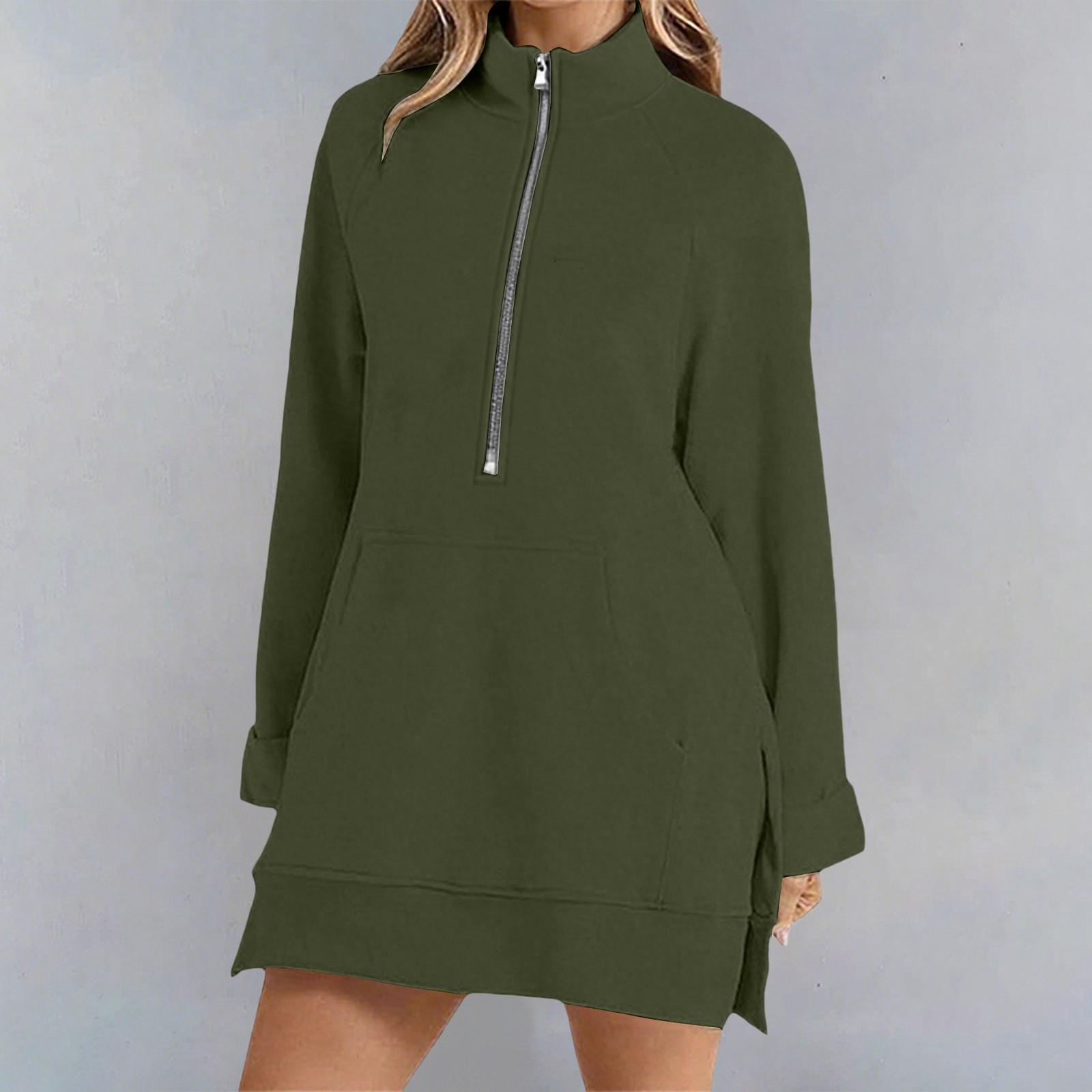 

Womens Oversized Mid-length Sweatshirts Zipper Long Sleeve Pullover Outfits With Pocket L