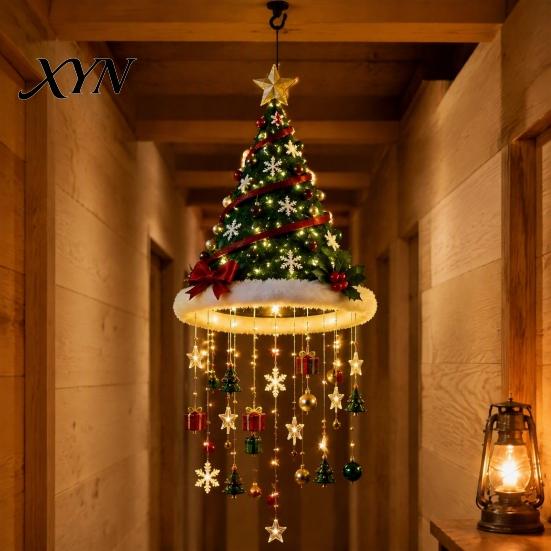 Vorgeleuchteter festlicher Anhänger Weihnachtsbaum-Hängeornament mit LED-Lichtern, Beleuchteter Stern-Topper, Leuchtende Veranda-Eingang-Ornamente Weihnachten für Innen
