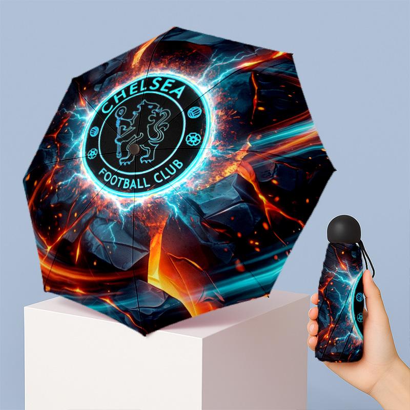 Chelsea FC Pattern Printed Mini 5 Folds 8 Ribs Compact Umbrella Windproof Waterproof Lightweight Portable Folding