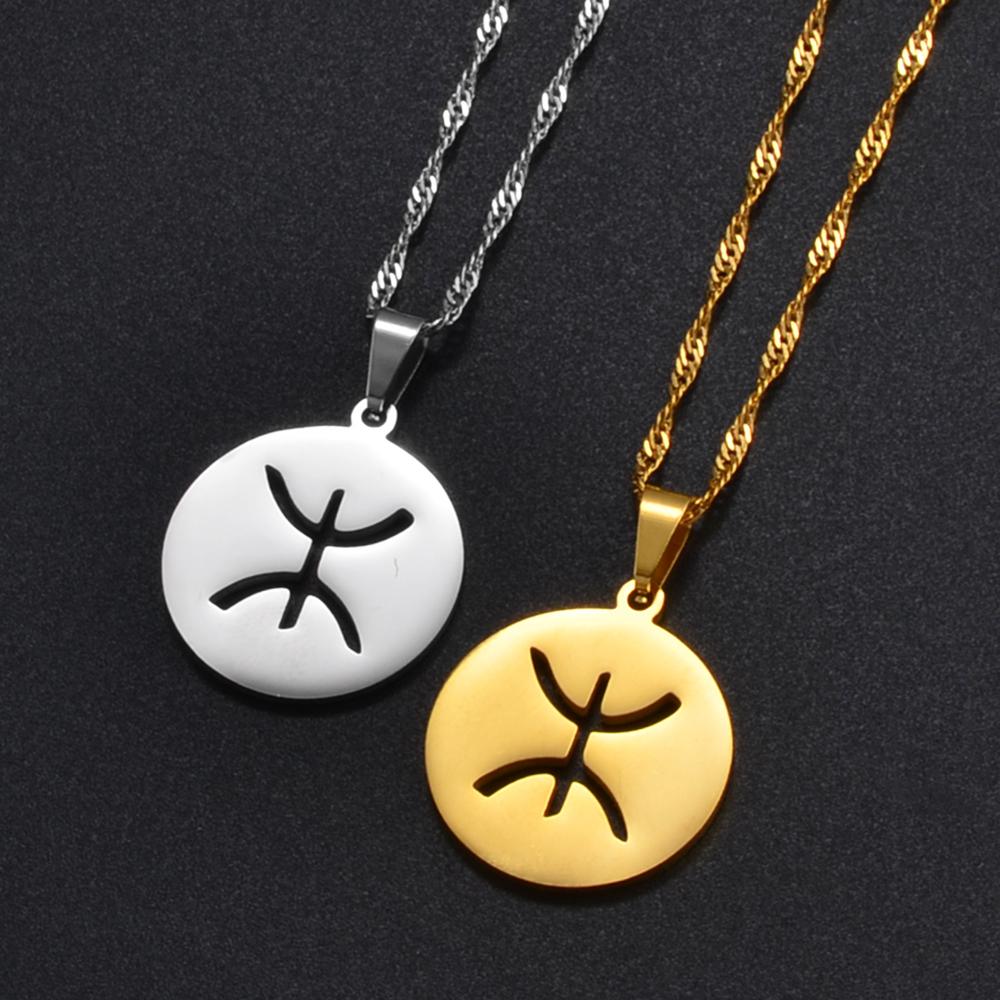 Anniyo Round Berbers Pendant Necklaces African Berber Jewelry for Amazigh Women Girls Men @275121